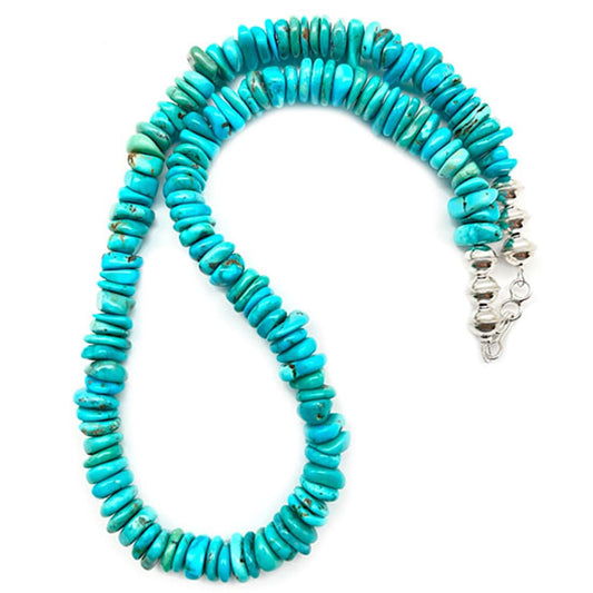 Navajo Royal Blue Mine Turquoise Heishi Necklace 19 Sterling