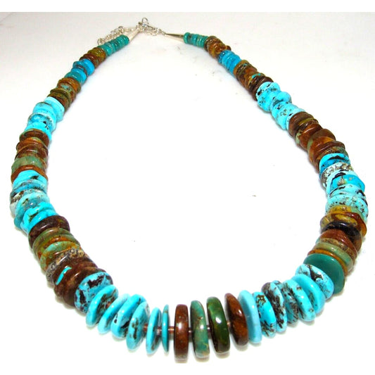 Navajo Royston & Kingman Turquoise Disc Heishi Necklace 