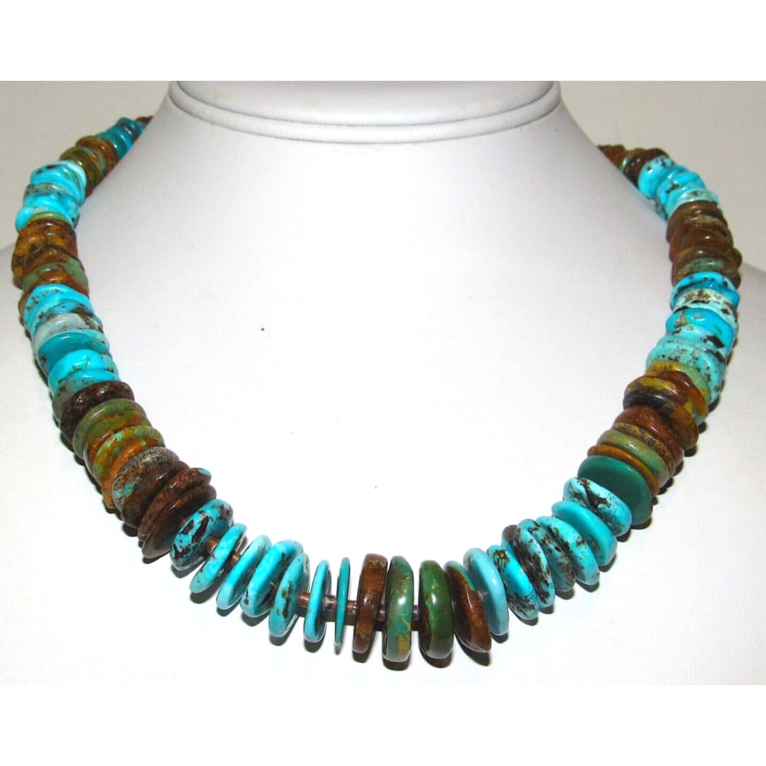 Navajo Royston & Kingman Turquoise Disc Heishi Necklace 