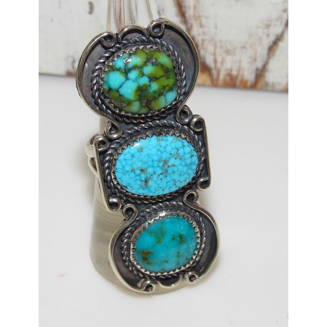 Navajo Royston & Number 8 Turquoise Statement Ring Sz 8 
