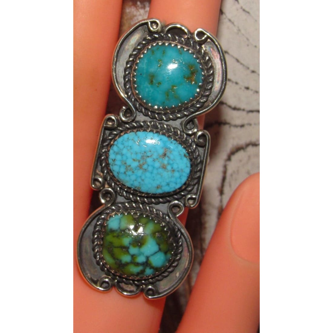 Navajo Royston & Number 8 Turquoise Statement Ring Sz 8 