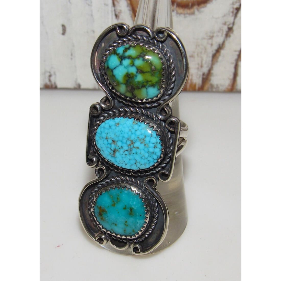 Navajo Royston & Number 8 Turquoise Statement Ring Sz 8 