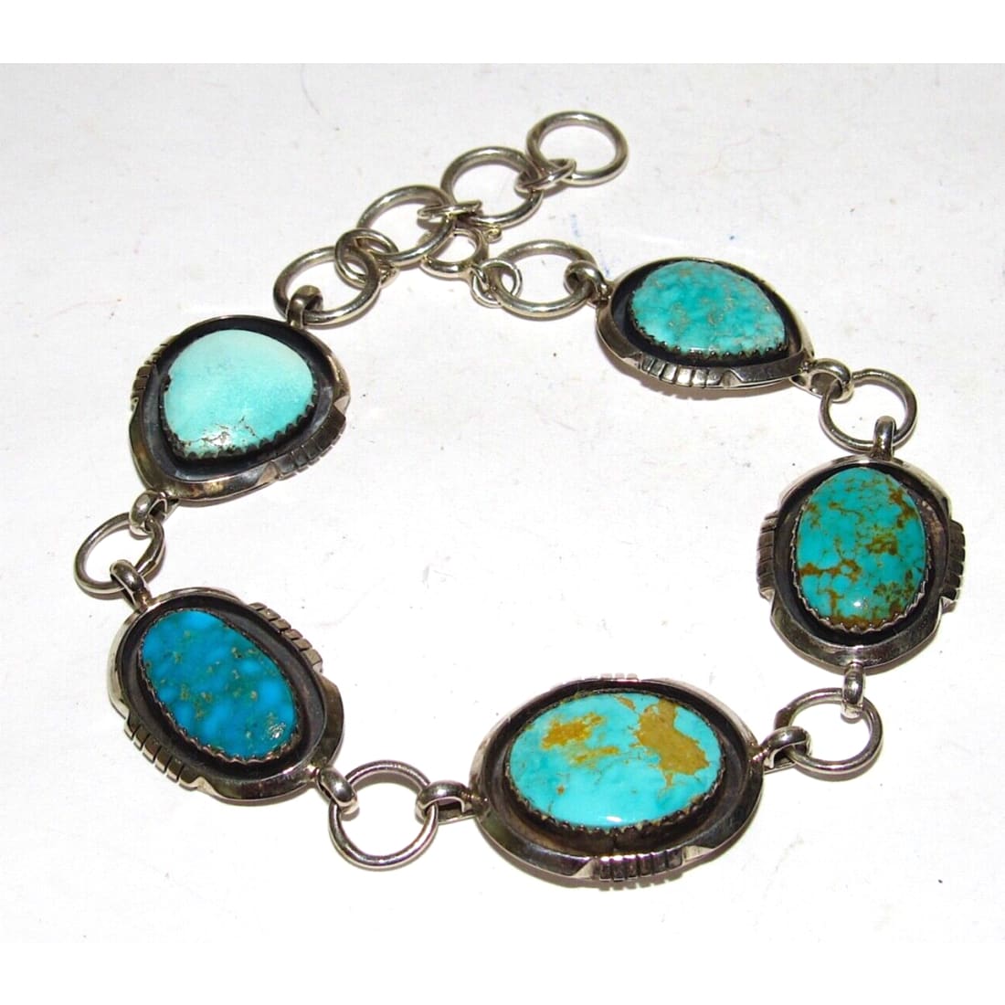 Navajo Royston Turquoise Adjustable Link Bracelet Sterling