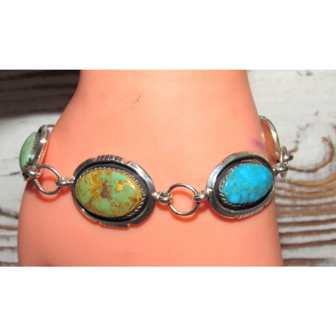 Navajo Royston Turquoise Adjustable Link Bracelet Sterling