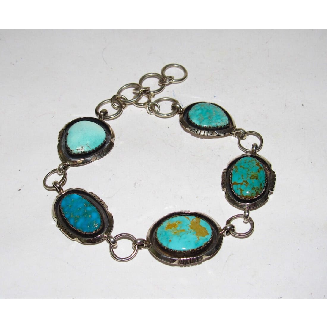 Navajo Royston Turquoise Adjustable Link Bracelet Sterling