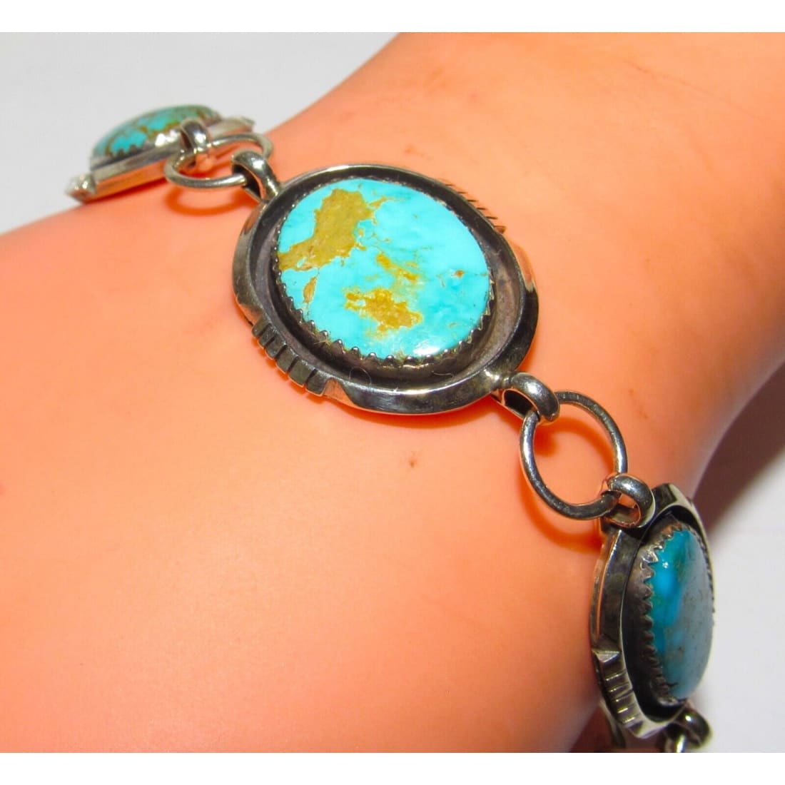 Navajo Royston Turquoise Adjustable Link Bracelet Sterling