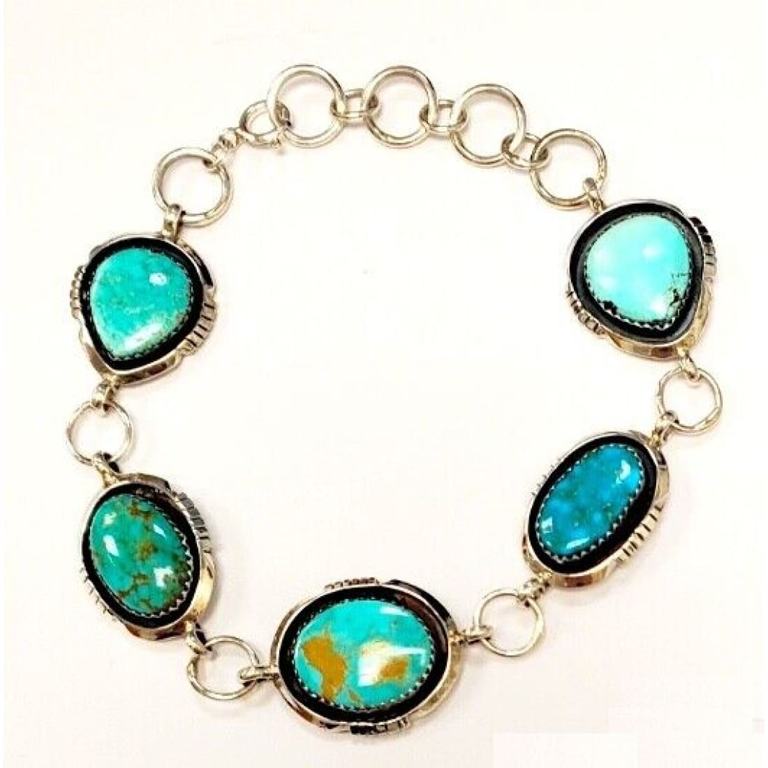 Navajo Royston Turquoise Adjustable Link Bracelet Sterling 