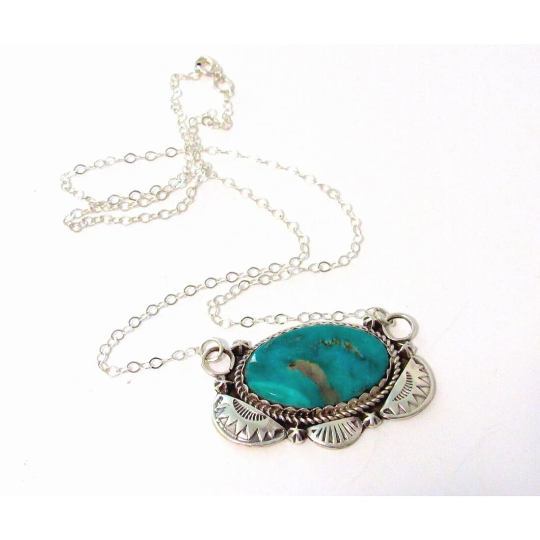 Navajo Royston Turquoise Bar Necklace Sterling Native 