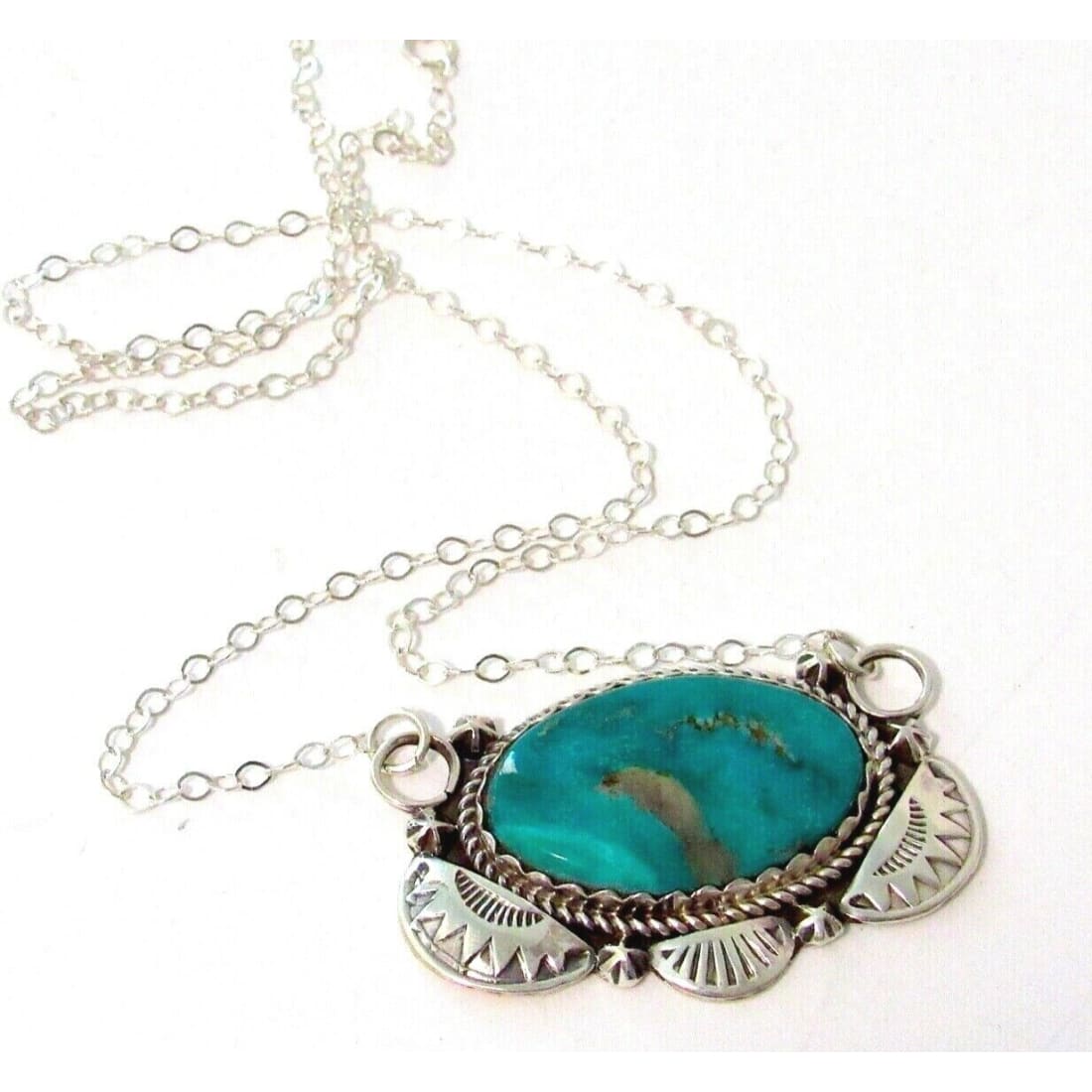 Navajo Royston Turquoise Bar Necklace Sterling Native 