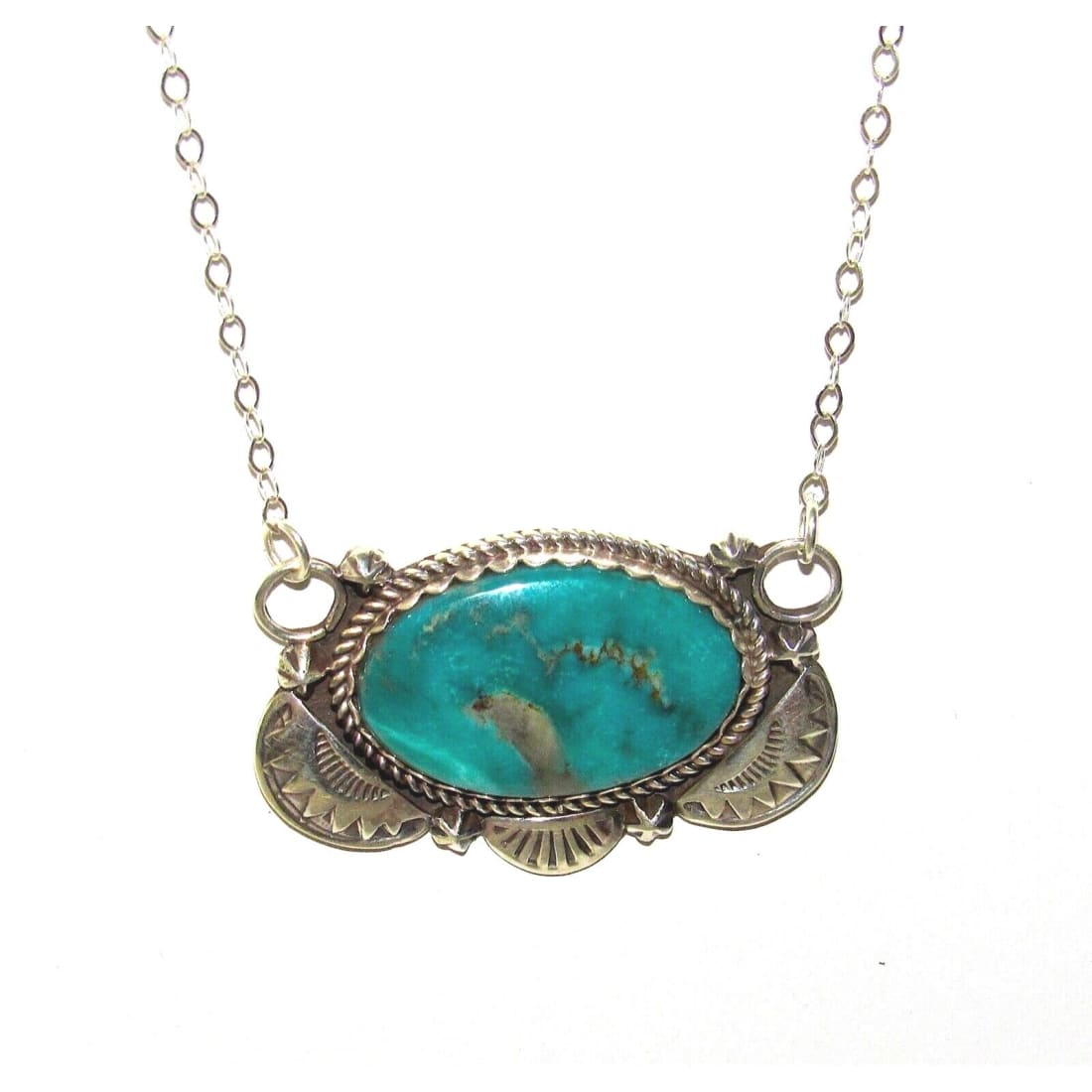 Navajo Royston Turquoise Bar Necklace Sterling Native 