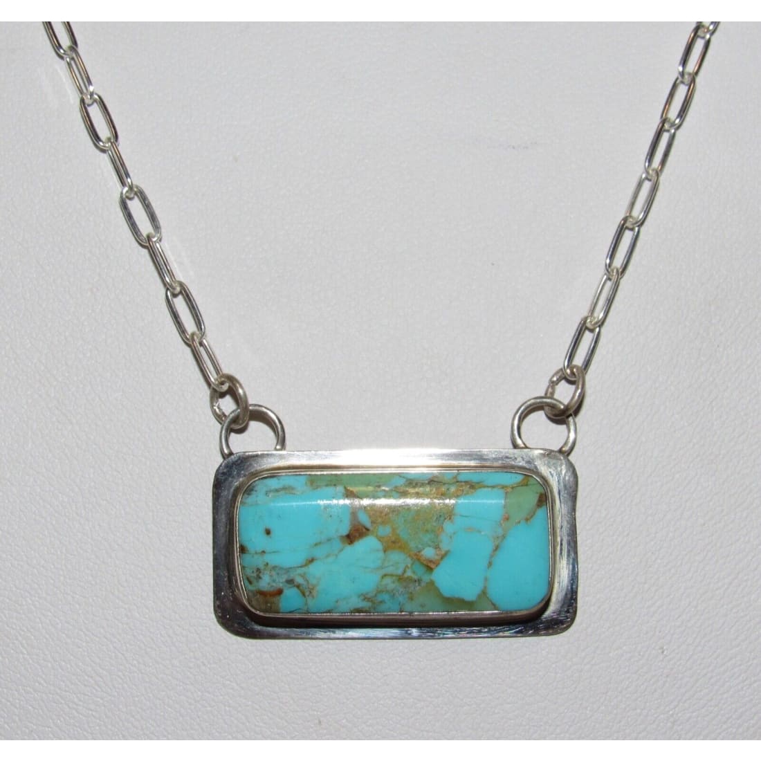 Navajo Royston Turquoise Bar Necklace Sterling Silver Native