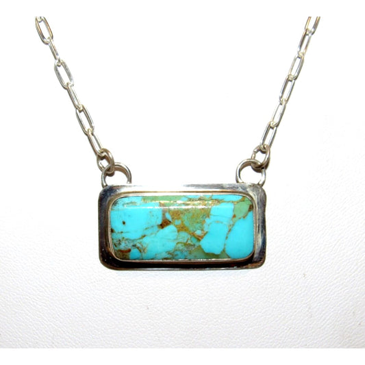 Navajo Royston Turquoise Bar Necklace Sterling Silver Native