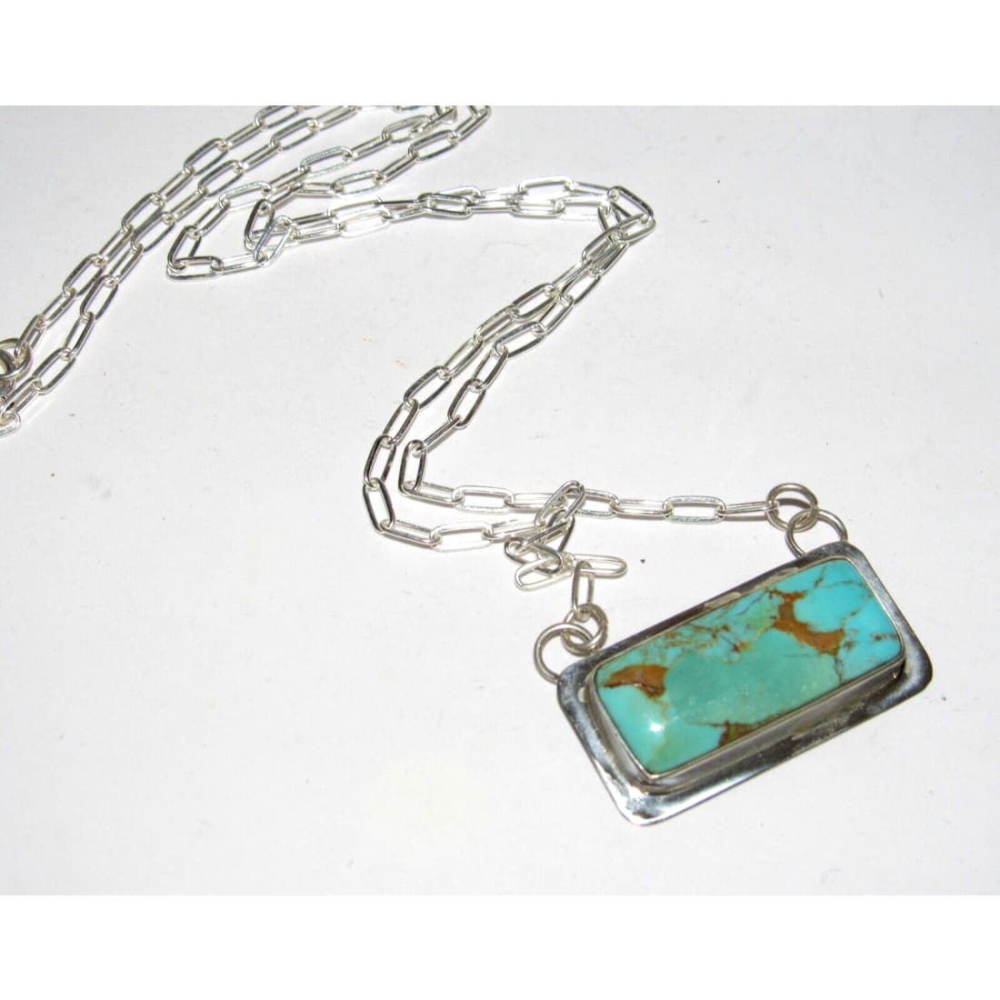 Navajo Royston Turquoise Bar Necklace Sterling Silver Native