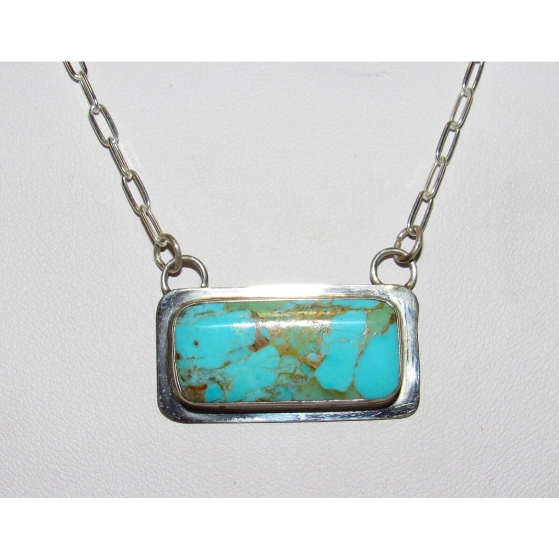 Navajo Royston Turquoise Bar Necklace Sterling Silver Native