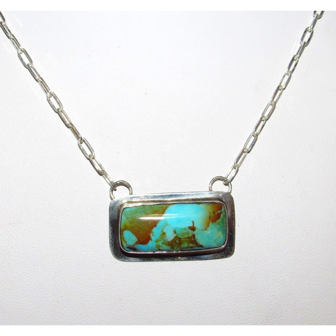 Navajo Royston Turquoise Bar Necklace Sterling Silver Native