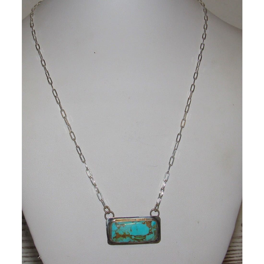 Navajo Royston Turquoise Bar Necklace Sterling Silver Native