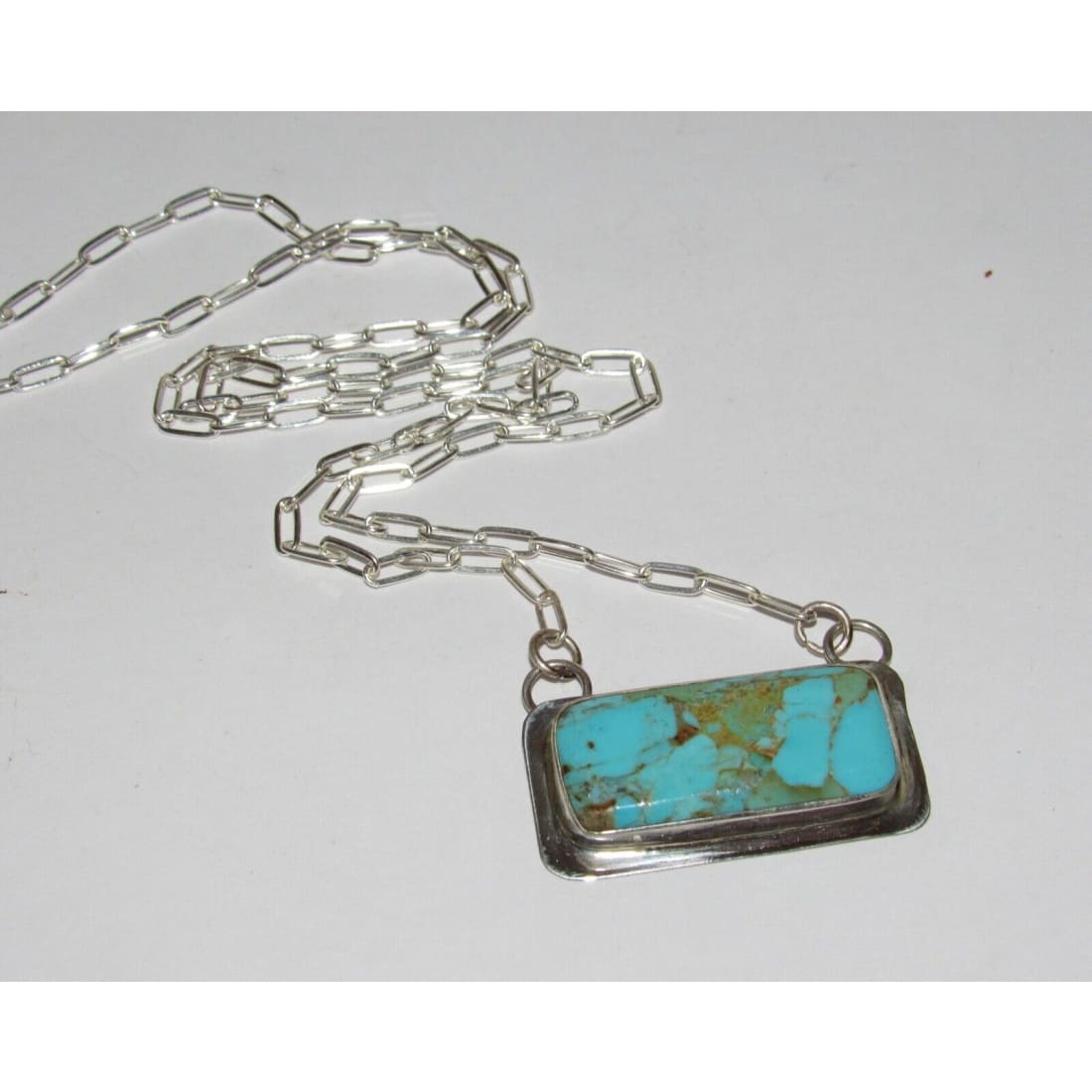 Navajo Royston Turquoise Bar Necklace Sterling Silver Native