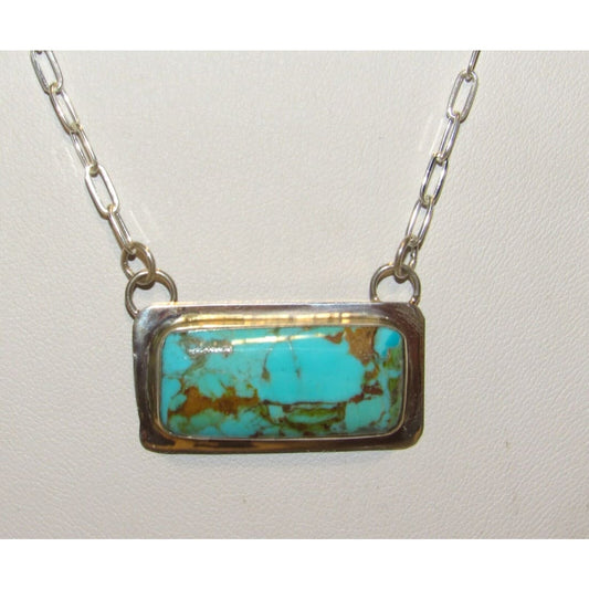 Navajo Royston Turquoise Bar Necklace Sterling Silver Native