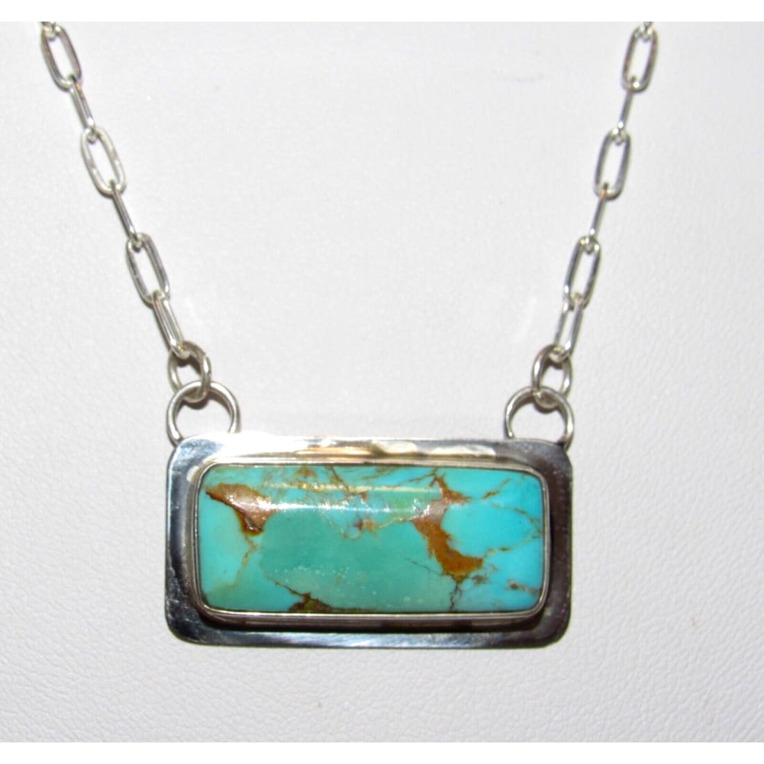 Navajo Royston Turquoise Bar Necklace Sterling Silver Native