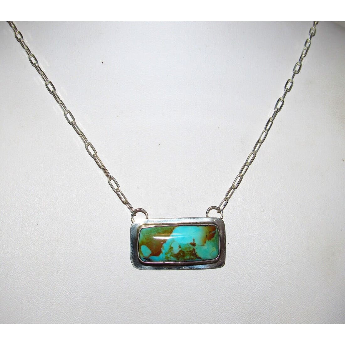 Navajo Royston Turquoise Bar Necklace Sterling Silver Native