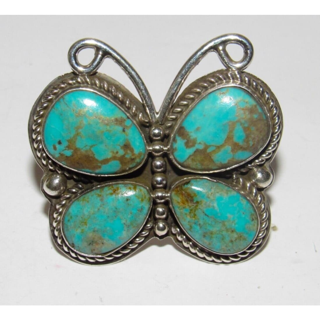 Navajo Royston Turquoise Butterfly Adjustable Ring Sz 8
