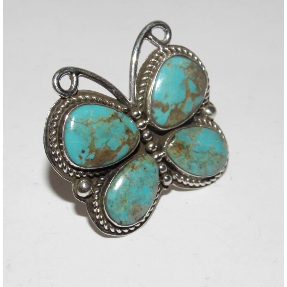Navajo Royston Turquoise Butterfly Adjustable Ring Sz 8