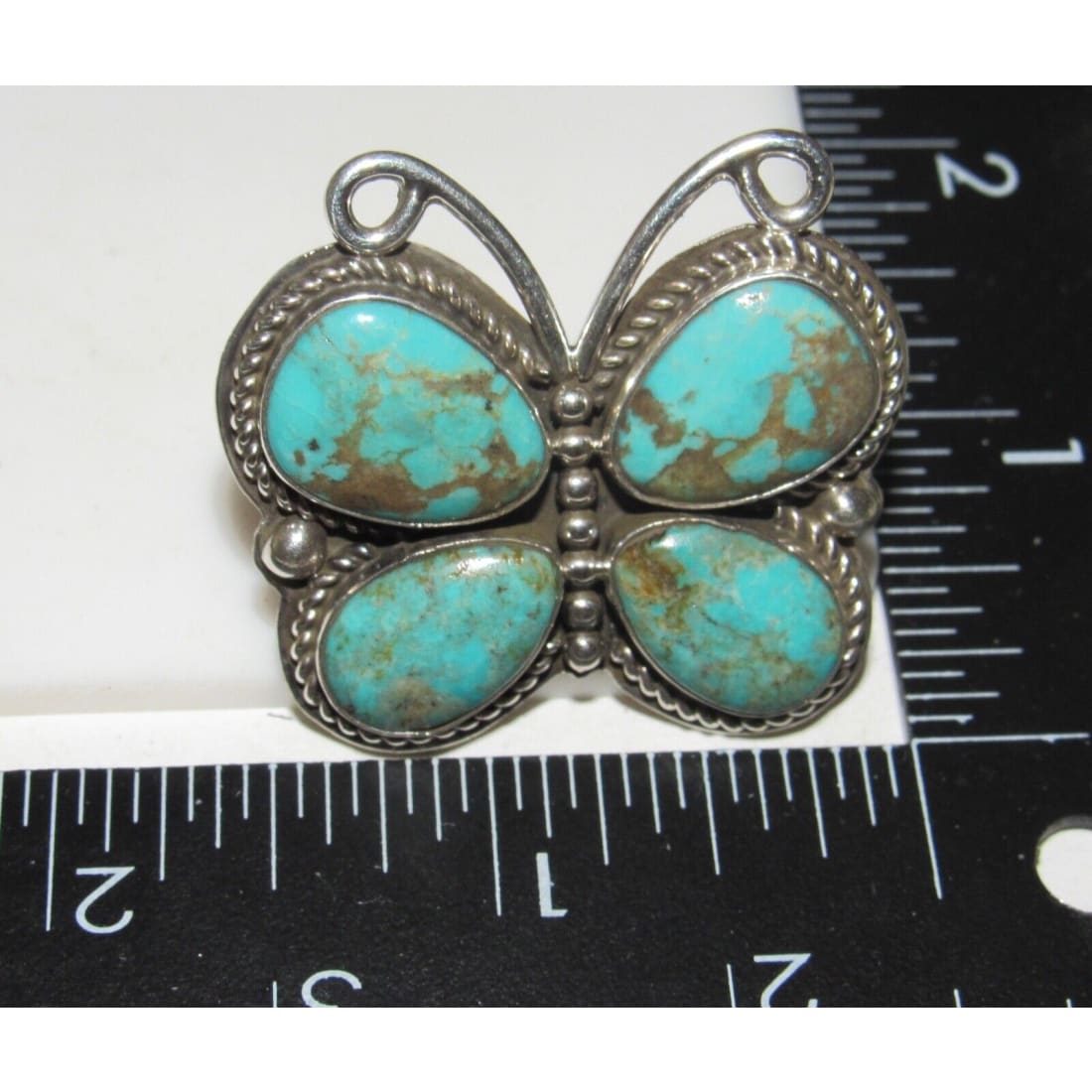 Navajo Royston Turquoise Butterfly Adjustable Ring Sz 8
