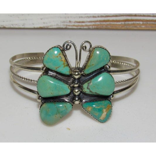 Navajo Royston Turquoise Butterfly Cuff Bracelet Sterling Silver Native American Signed The Southwestern Style Gallery