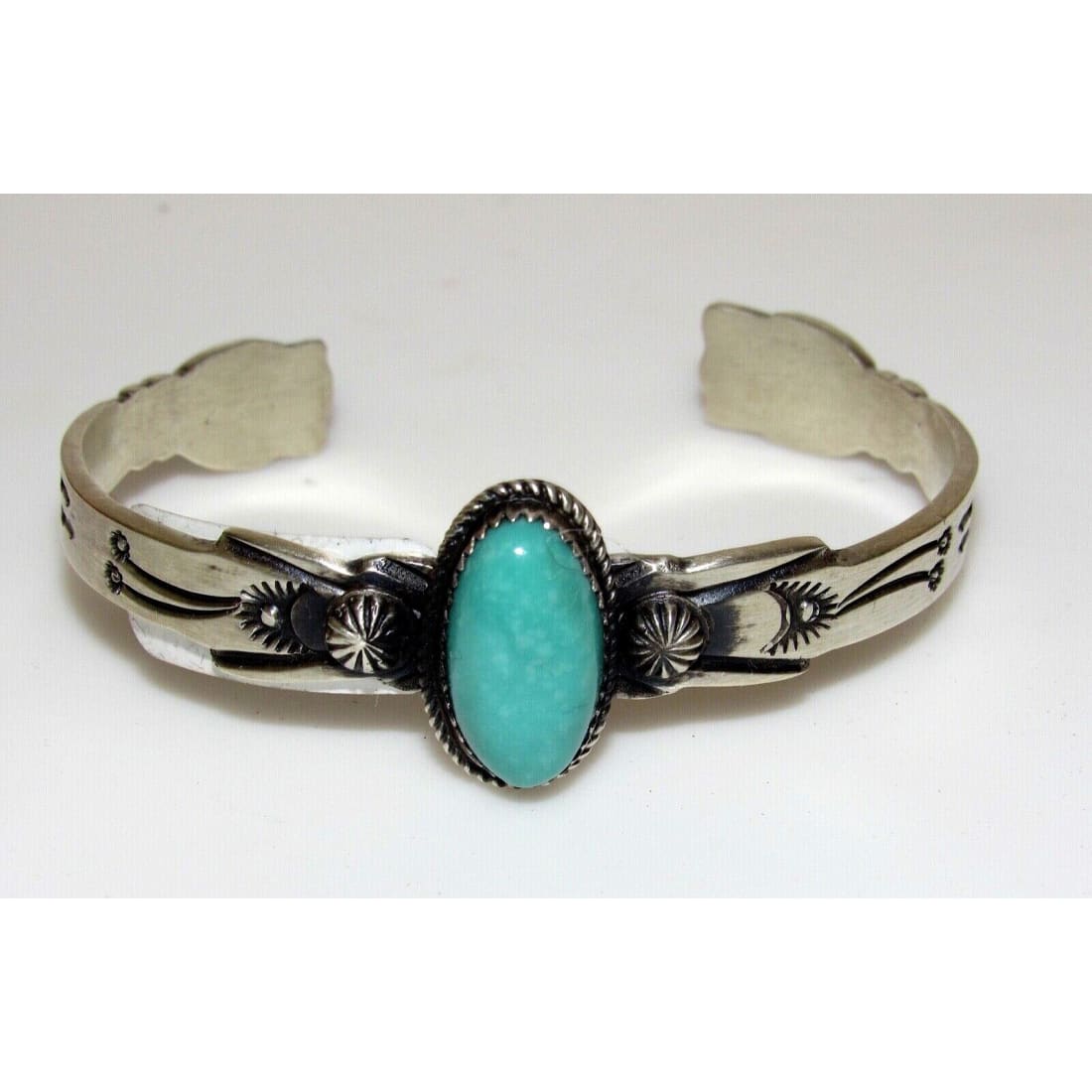 Navajo Royston Turquoise Cast Sterling Hand Etched Stacker 
