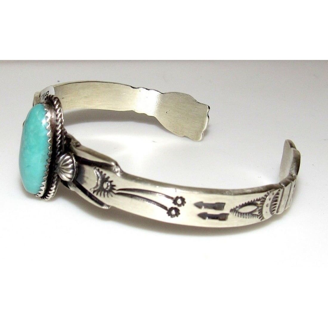 Navajo Royston Turquoise Cast Sterling Hand Etched Stacker 