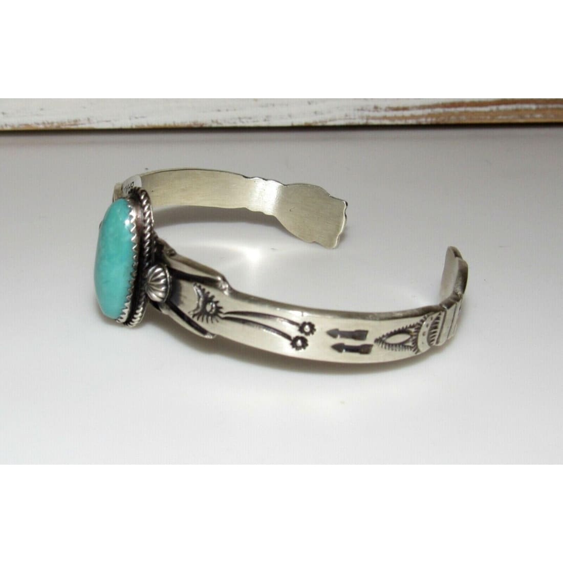 Navajo Royston Turquoise Cast Sterling Hand Etched Stacker 