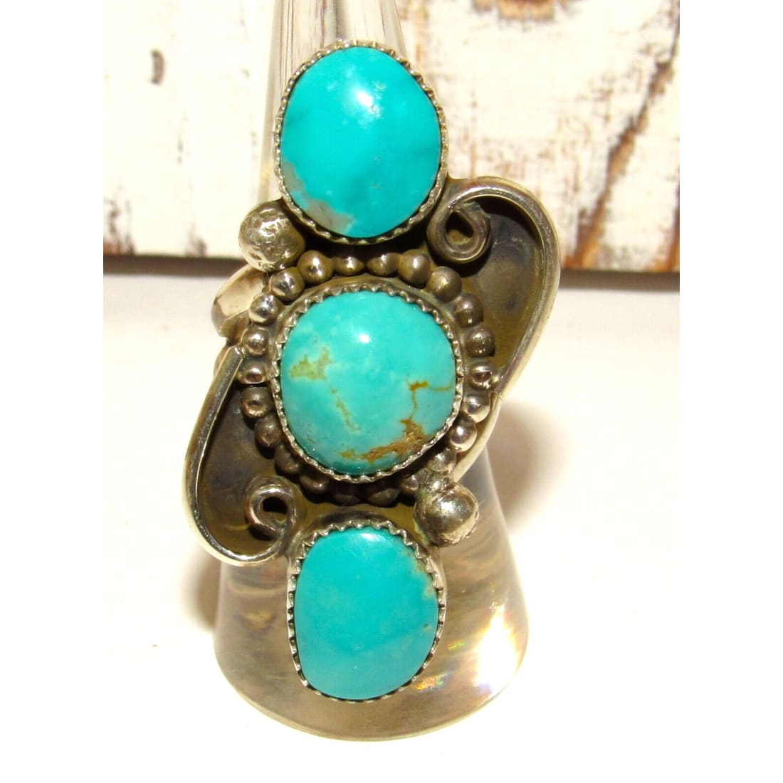 Navajo Royston Turquoise Cluster Ring Size 8 Sterling Silver