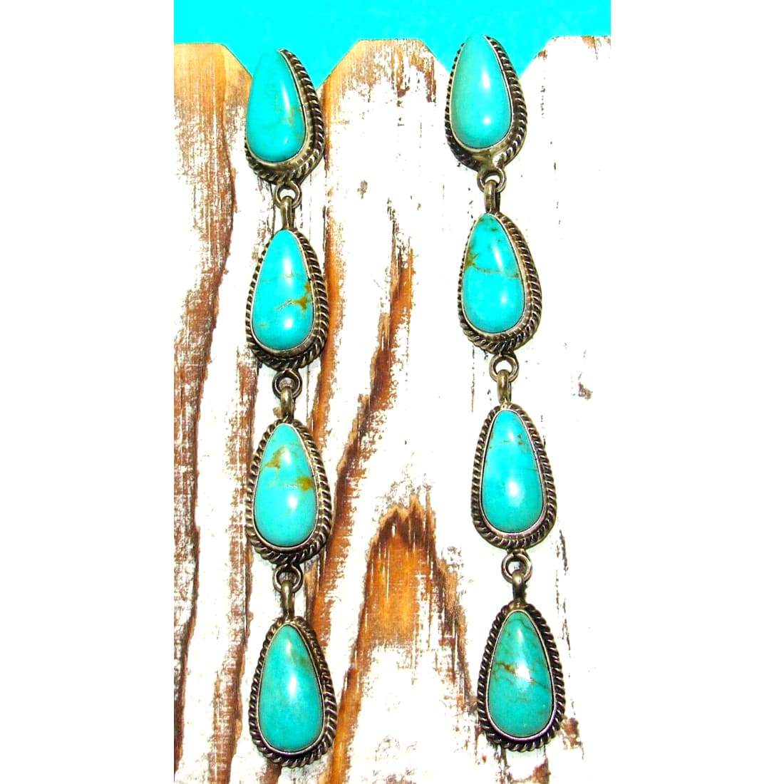 Navajo Royston Turquoise Dangle Earrings 4L Sterling Silver 