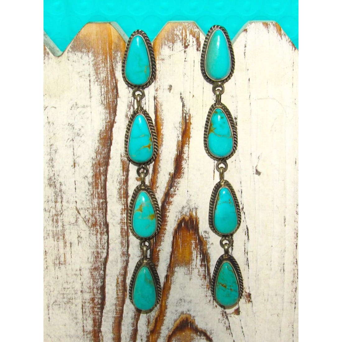 Navajo Royston Turquoise Dangle Earrings 4L Sterling Silver 