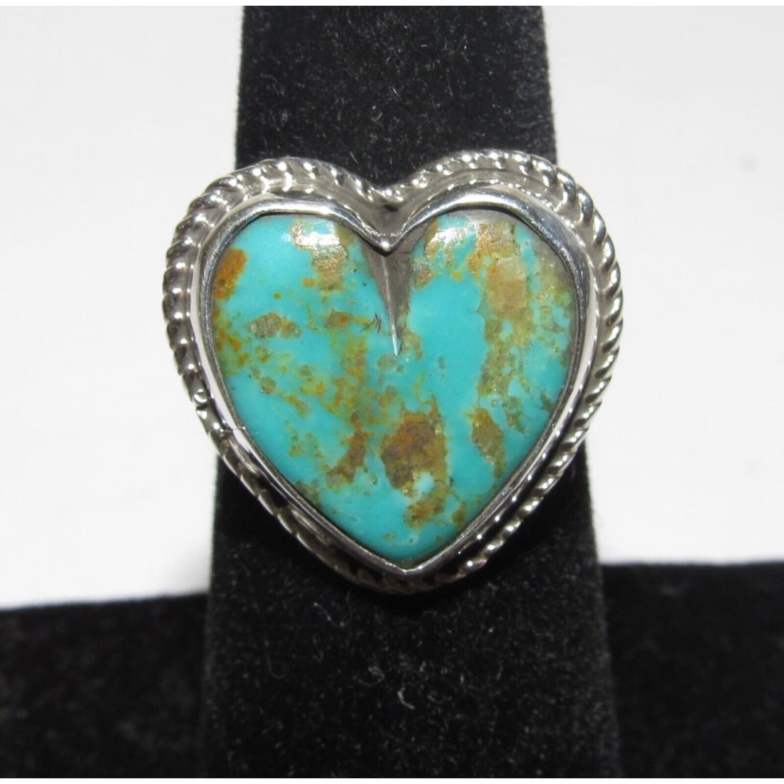 Navajo Royston Turquoise Heart Ring Sz 6 Sterling Silver