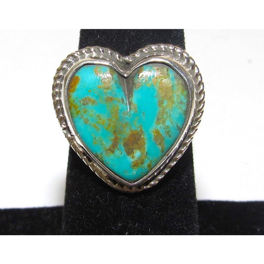 Navajo Royston Turquoise Heart Ring Sz 6 Sterling Silver