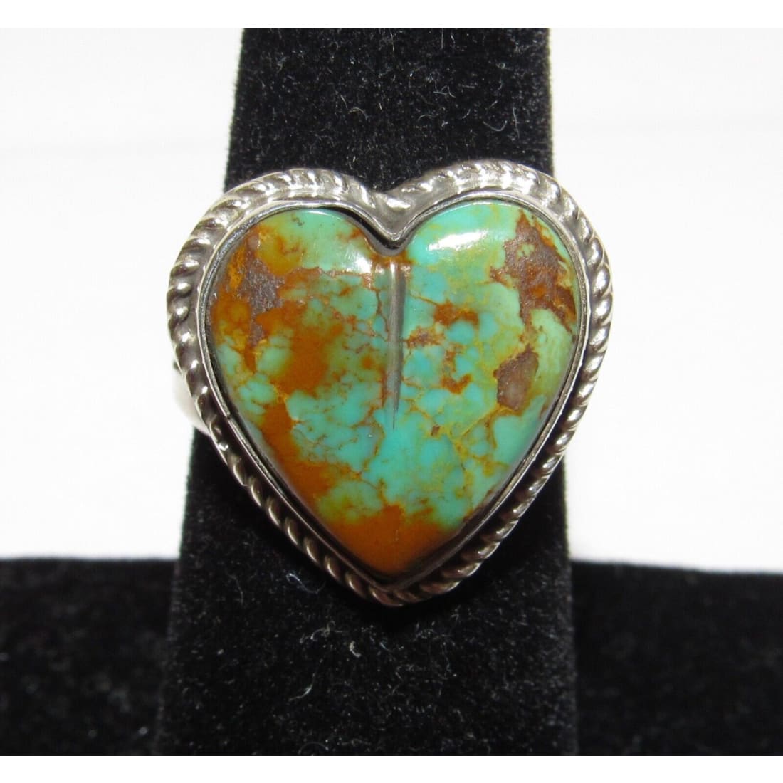Navajo Royston Turquoise Heart Ring Sz 6 Sterling Silver