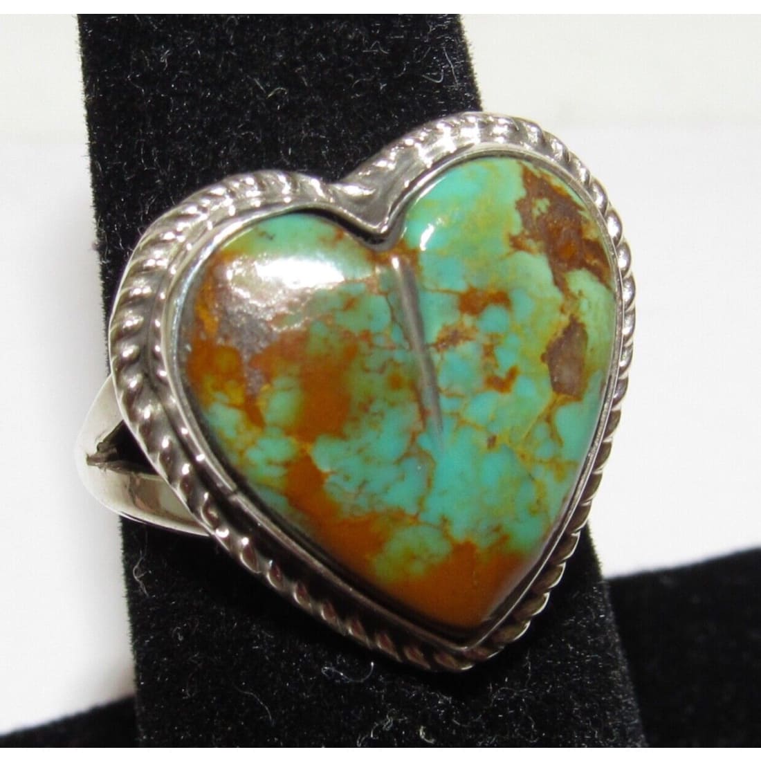 Navajo Royston Turquoise Heart Ring Sz 6 Sterling Silver