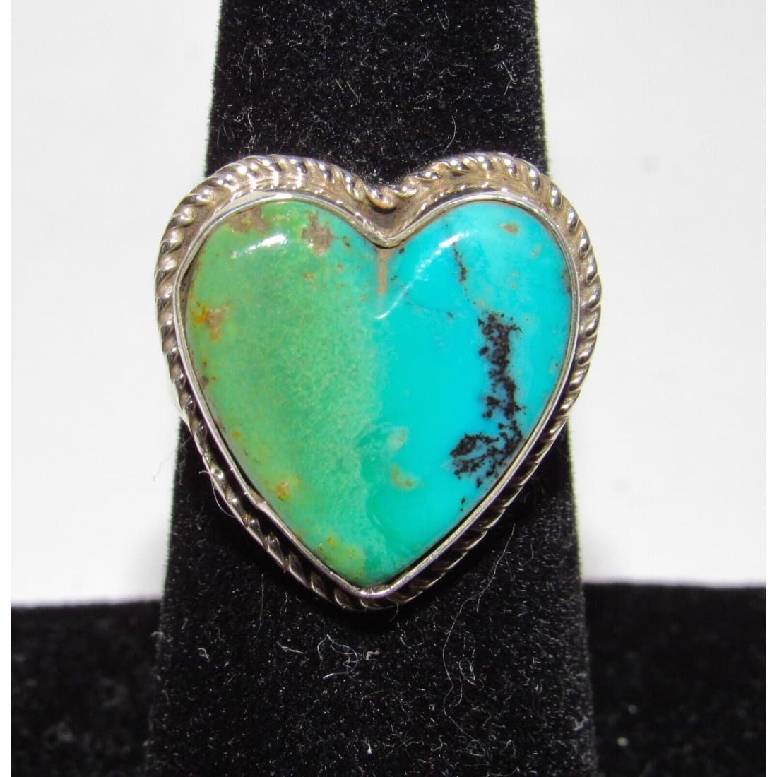 Navajo Royston Turquoise Heart Ring Sz 6 Sterling Silver