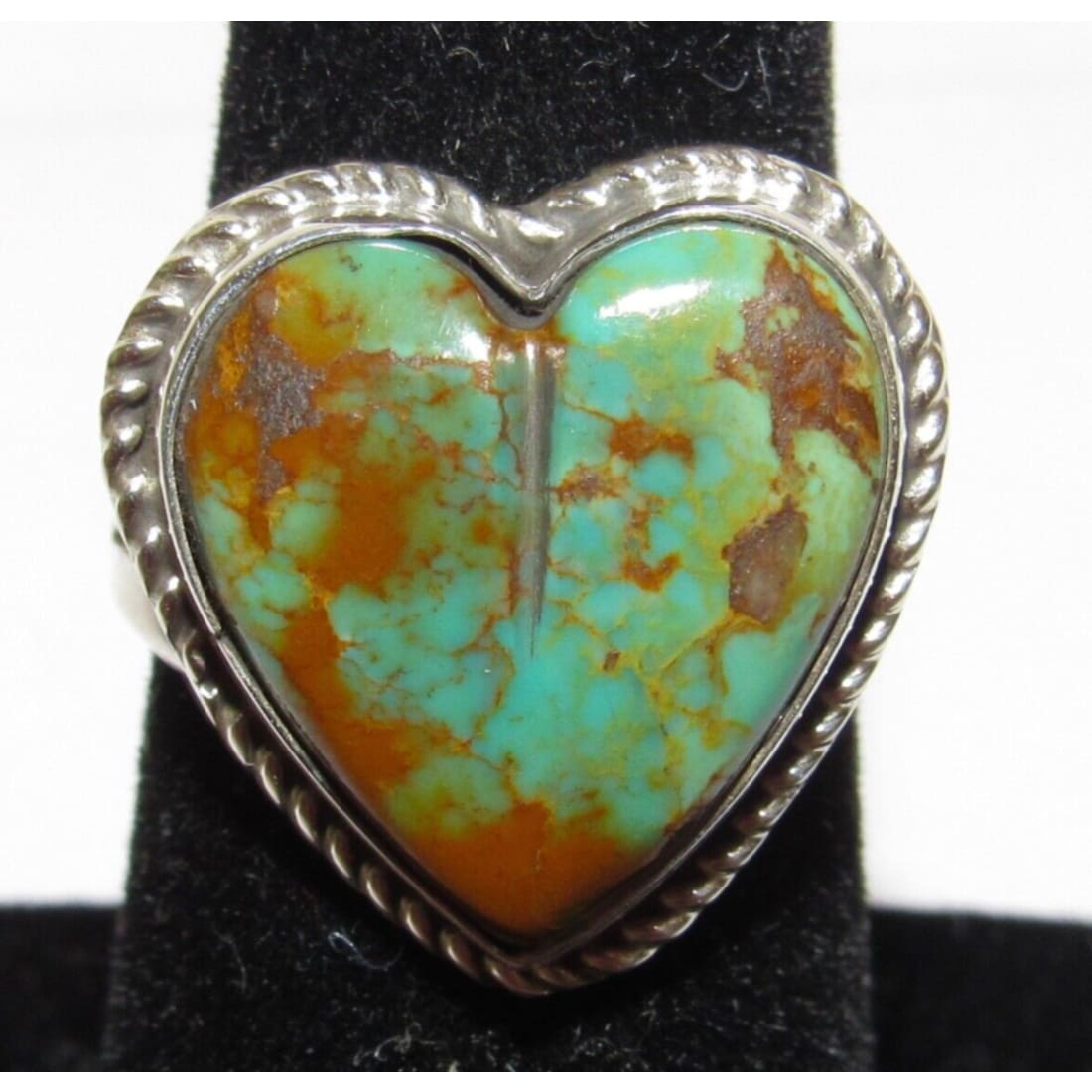 Navajo Royston Turquoise Heart Ring Sz 6 Sterling Silver