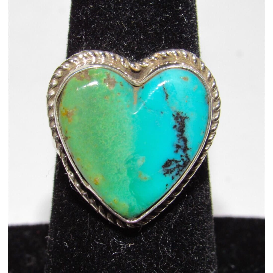 Navajo Royston Turquoise Heart Ring Sz 6 Sterling Silver