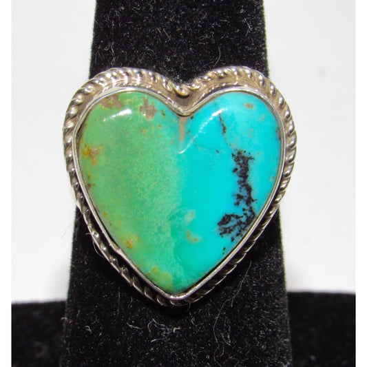 Navajo Royston Turquoise Heart Ring Sz 6 Sterling Silver