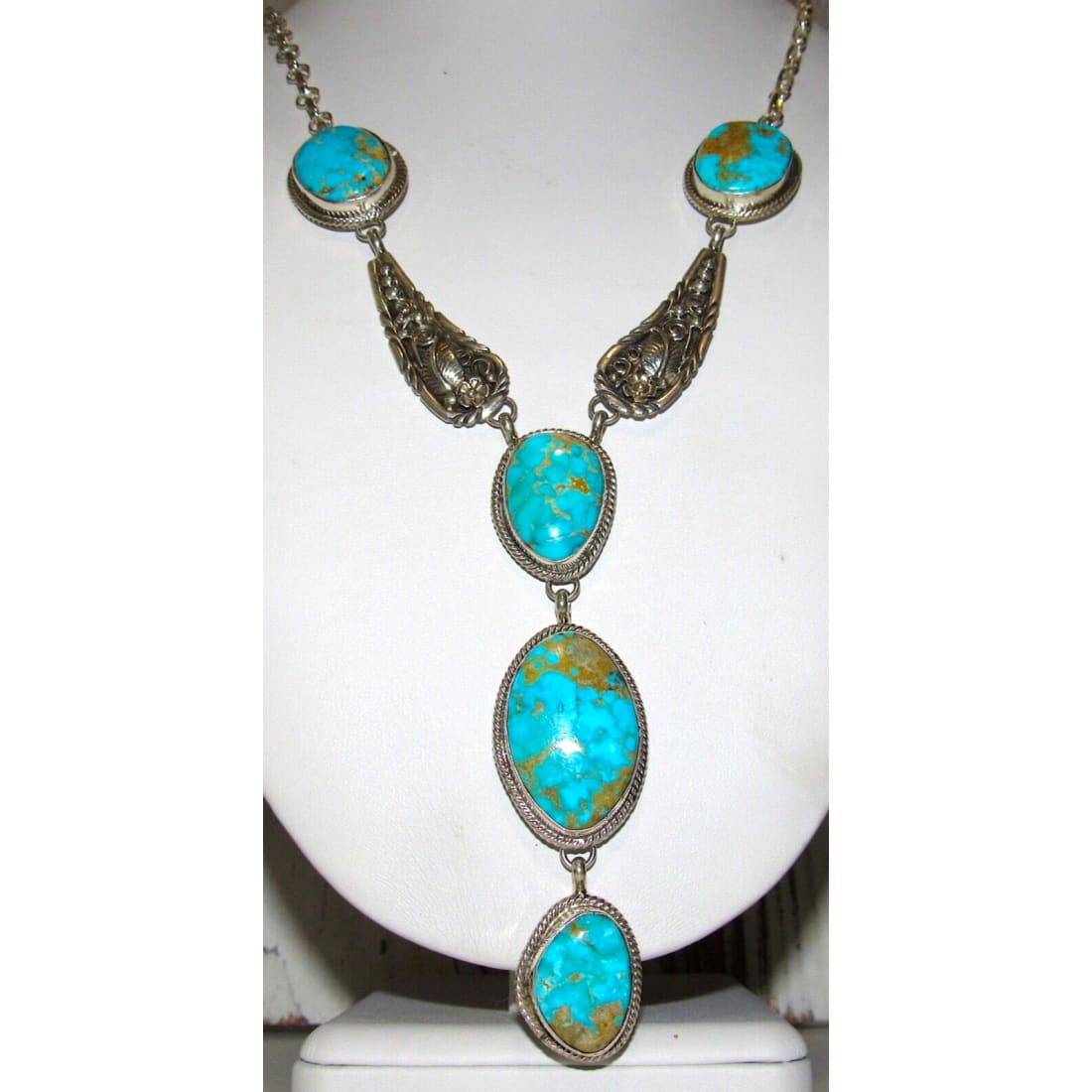 Navajo Royston Turquoise Lariat Necklace Sterling Silver 