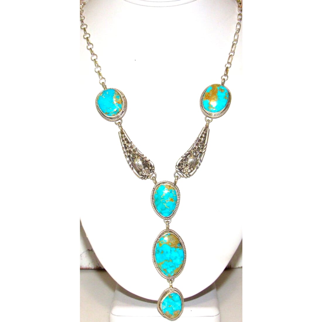 Navajo Royston Turquoise Lariat Necklace Sterling Silver 