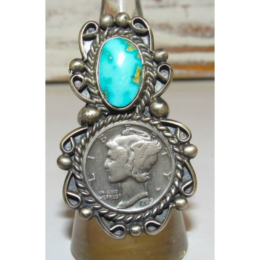 Navajo Royston Turquoise Liberty Coin Ring Size 6.5 Native 