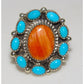 Navajo Royston Turquoise Orange Spiny Cluster Ring Sz 8 