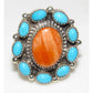 Navajo Royston Turquoise Orange Spiny Cluster Ring Sz 8 