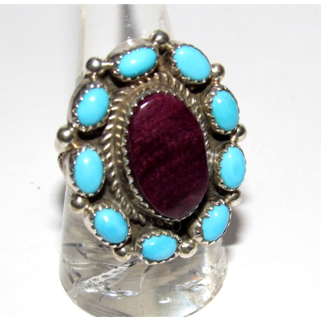 Navajo Royston Turquoise Purple Spiny Cluster Ring Sz 9