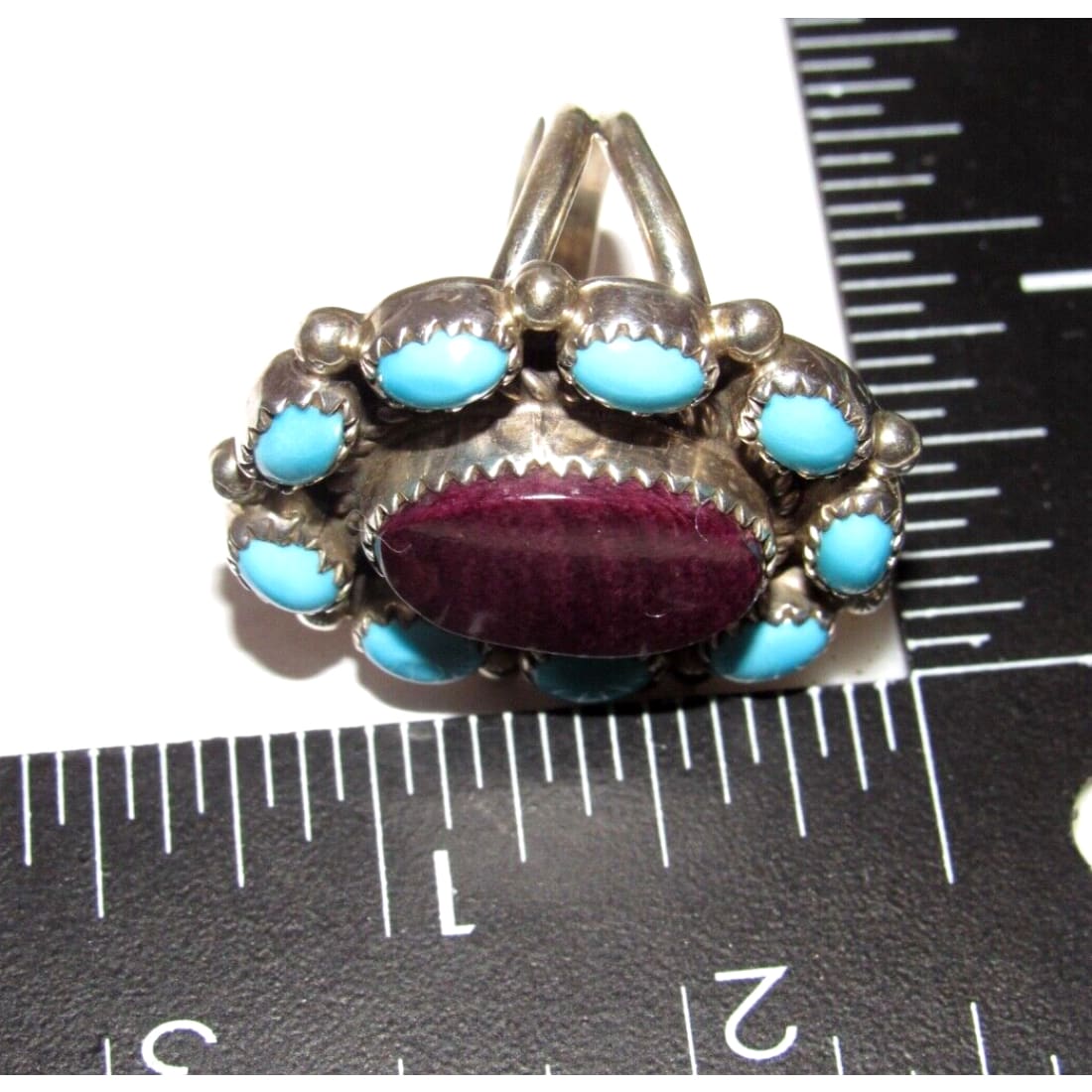 Navajo Royston Turquoise Purple Spiny Cluster Ring Sz 9