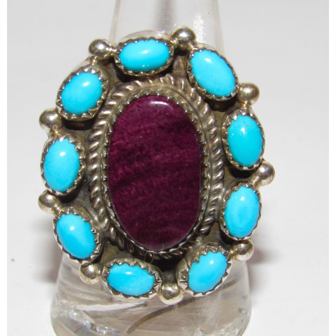 Navajo Royston Turquoise Purple Spiny Cluster Ring Sz 9